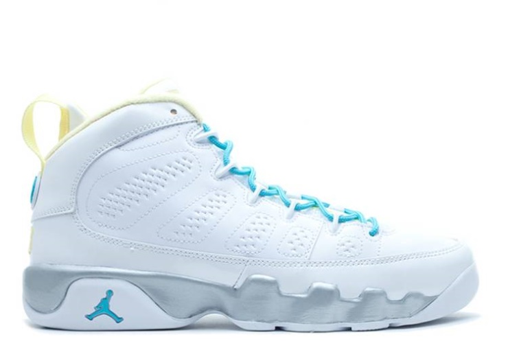 Air Jordan 9 Retro Gs White/Turquoise/Silver/Lemon