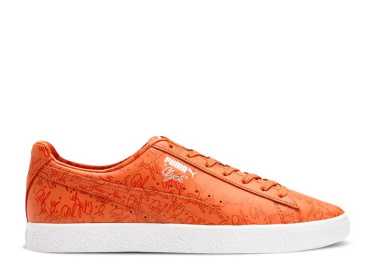 Puma Clyde - All Over Script Print Orange/Pumpkin/White