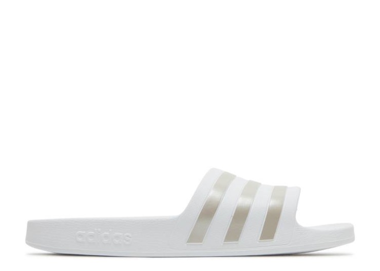 Adidas Adilette Aqua Slides - White Platinum Metallic