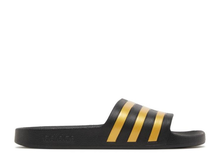 Adidas Adilette Aqua Slides - Black Gold Metallic